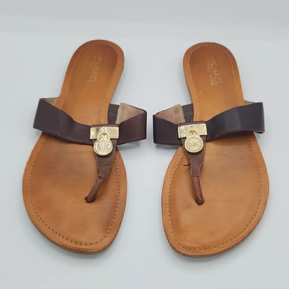 MICHAEL Michael Kors Hamilton Flat Slide Sandals - Walnut Java 9